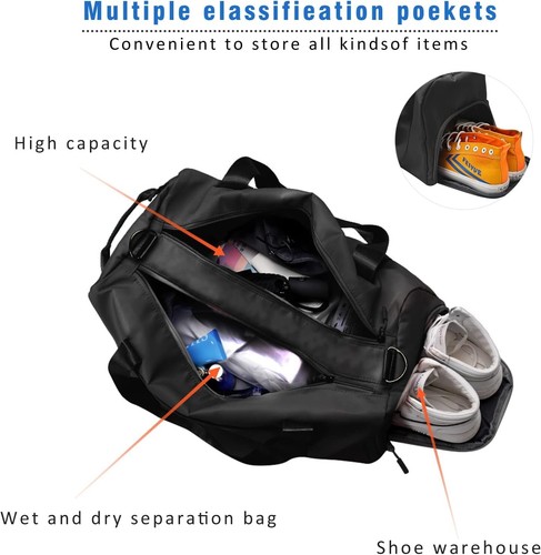 Sports Gym Bag Large 20L Travel Duffel Collapsible Waterproof Shoes Compartment - Picture 9 of 10