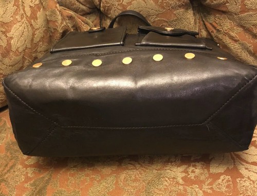 MILLY Leather Black Tote Shoulder Bag Purse Zippers Studs One Of A Kind Beauty! - Picture 8 of 12