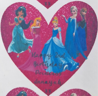 24 Princess Heart Shaped Personalised Stickers