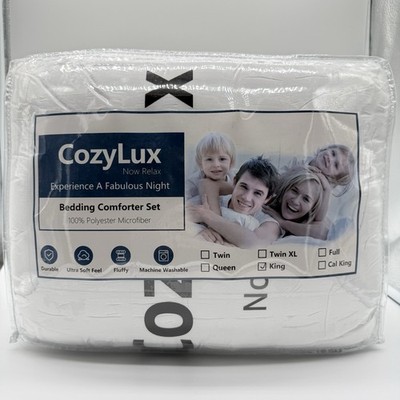 CozyLux King Size Comforter Set Solid White Microfiber 3-Piece New Free Shipped