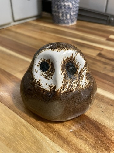 Pigeon River Pottery Brown Drip Glaze Small Owl Sculpture 2008 Signed T. Bullen