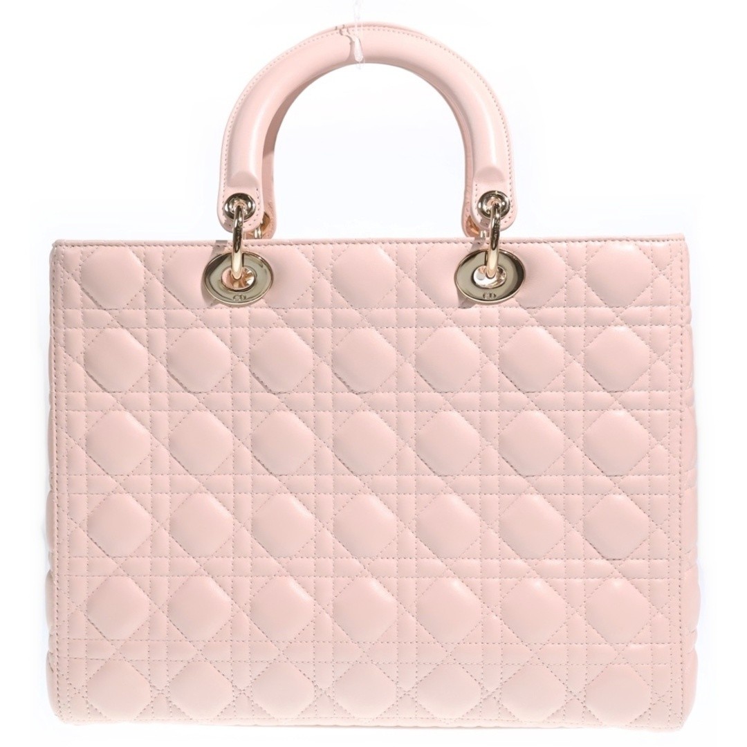 Christian Dior Lady Large 2 Way Bag Handbag Tote Shoulder Baby Pink Leather Used image 2