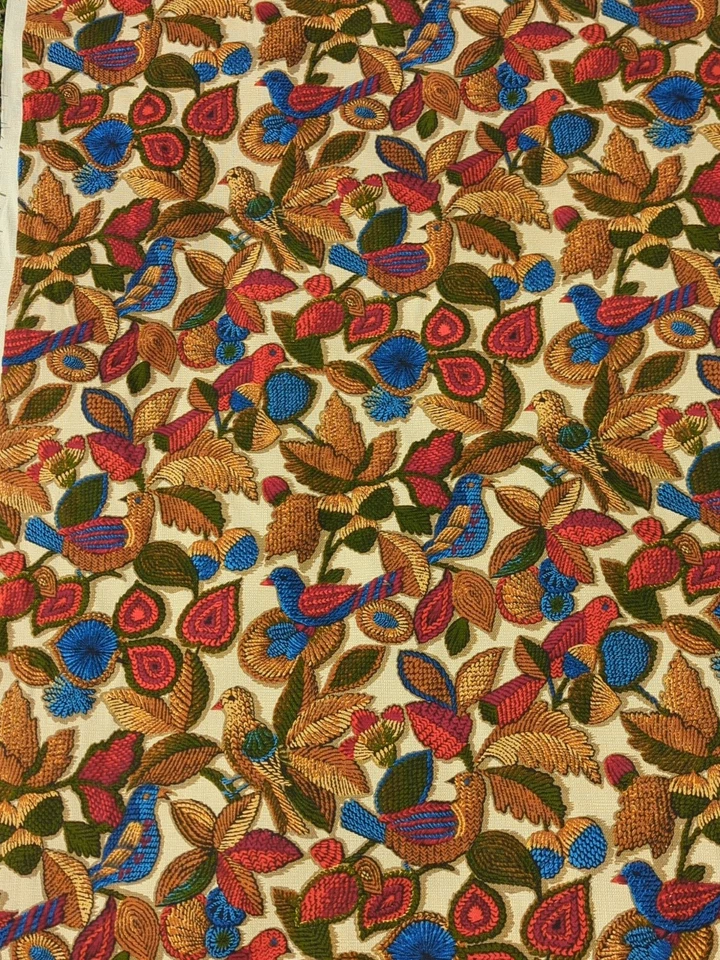 Tela de tapicería de mediados de siglo JCPenney Bird floral azul sarga batik POR NUEVO Foto 4 de 4