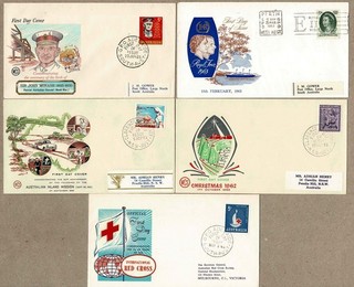 Australia Miscellaneous Lot PreDecimal FDC Cover x5 inc Red Cross Gower Labels