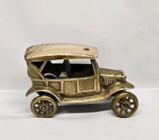Vintage Cast BRASS Ford Model T Figurine / Paperweight Working Wheels 5"