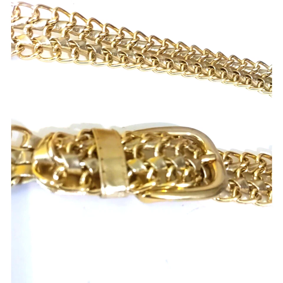 Cinturón Mujer Metal Vinilo Tono Dorado Bling Estilo Clásico 36" Largo Foto 4 de 4