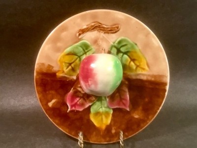 Antique French Palissy Apple Hanging Plate by Orchies Moulin Loup c.1880 +