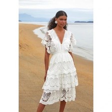 NWT Farm Rio White Richelier Tiered Midi Dress XS