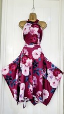 Quiz size 18 maroon pink floral hanky hem stretch summer dress wedding holiday