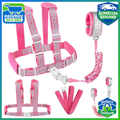 Kinderleine 4 in 1, Armband, 6.5ft, Rosa, Anpassbar, Sicherheitsleine