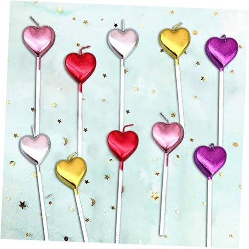 10 Cute Heart Shaped and Star Birthday Candles Multi Heart -10 Multicolor