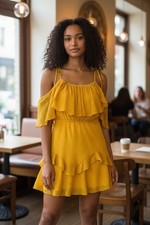 Halston Women's Dress Yellow Spaghetti Strap Size 4 Short Length