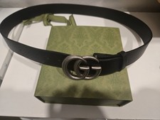 Gucci Marmont Black Leather Belt Silver GG Buckle 110/44 with Box