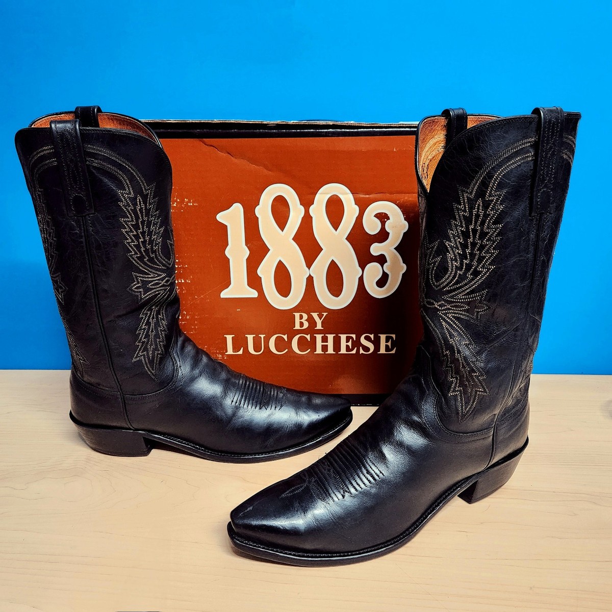 Lucchese 1883 Crayton Mad Dog Goat Boots Size 10.5 Black Cowboy