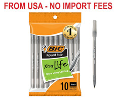BIC Round Stic Xtra Life Black Ballpoint Pens, Medium Point 1.0mm , 10-Count Pa