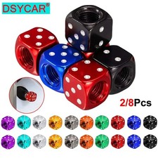 2/8pcs Aluminum Dice Tire Valve Caps for Cars Black Silver Red Green