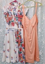Vintage Light Weight White Floral Tropical Hawaiian Print Dress M Orange Slip