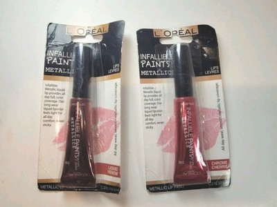 2 L'Oreal Infallible Lip Paint Metallics BNIB Liquid Venom Chrome Cherrie