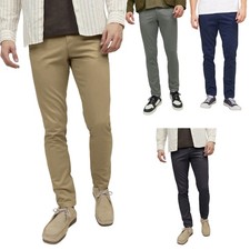 Chinos Trousers Mens Chinos Casual Stretch Slim Fit Cotton Formal Work Trousers