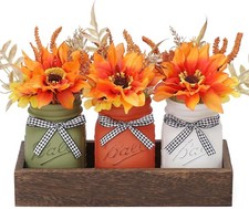 Fall Mason Jar Centerpiece for Table with Artificial Flowers  Set of 3 Fall