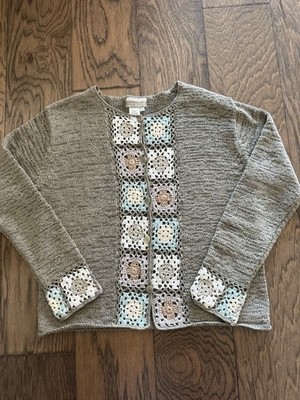 Coldwater Creek Granny Square Crochet Cardigan Sweater Small Cottagecore Boho