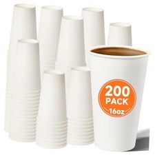 200 Pack Disposable Coffee Cups, Sturdy Paper Cups for Hot/Cold 16 oz White