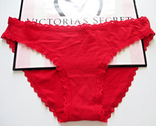 VICTORIA'S SECRET Cotton Bikini Panty VS Lace Trim S M L XL Red NWT