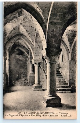 Vintage Postcard Mont Saint-Michel Abbey Crypt Aquilon France