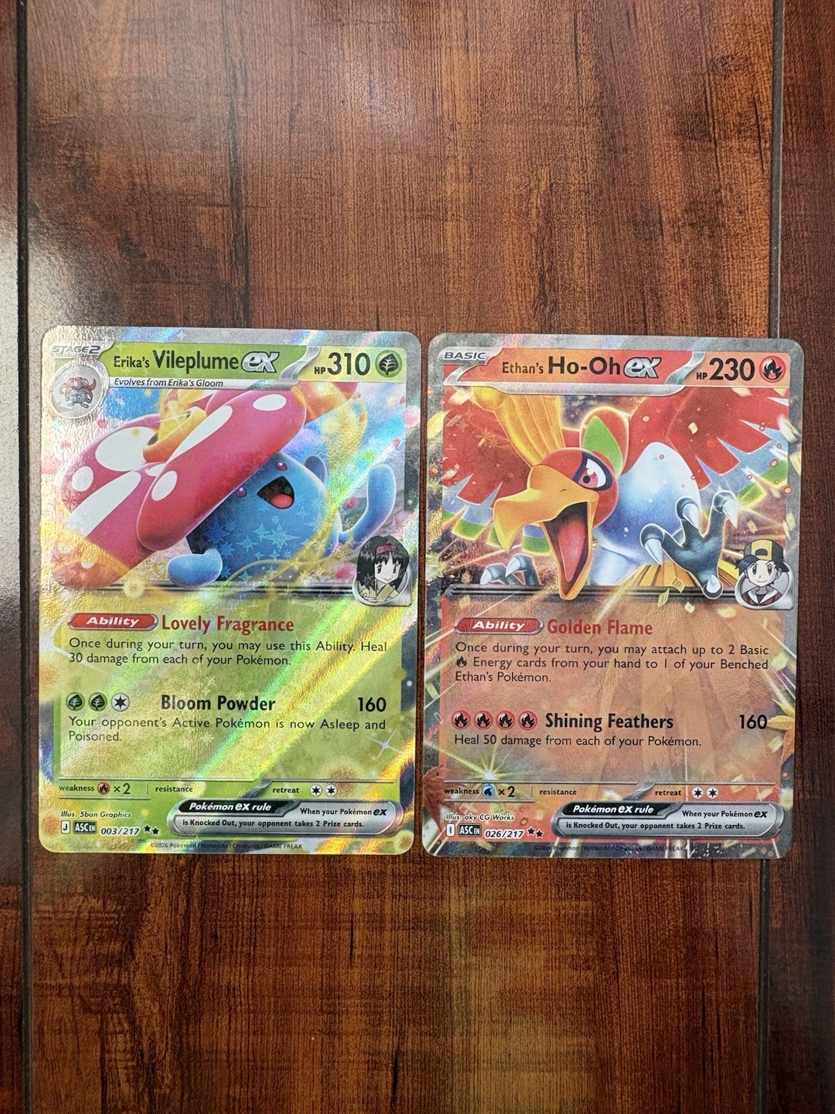 Pokemon Erika’s Vileplume EX 3/217 & Ethan’s Ho-Oh 26/217 Ascended Heroes NM/M