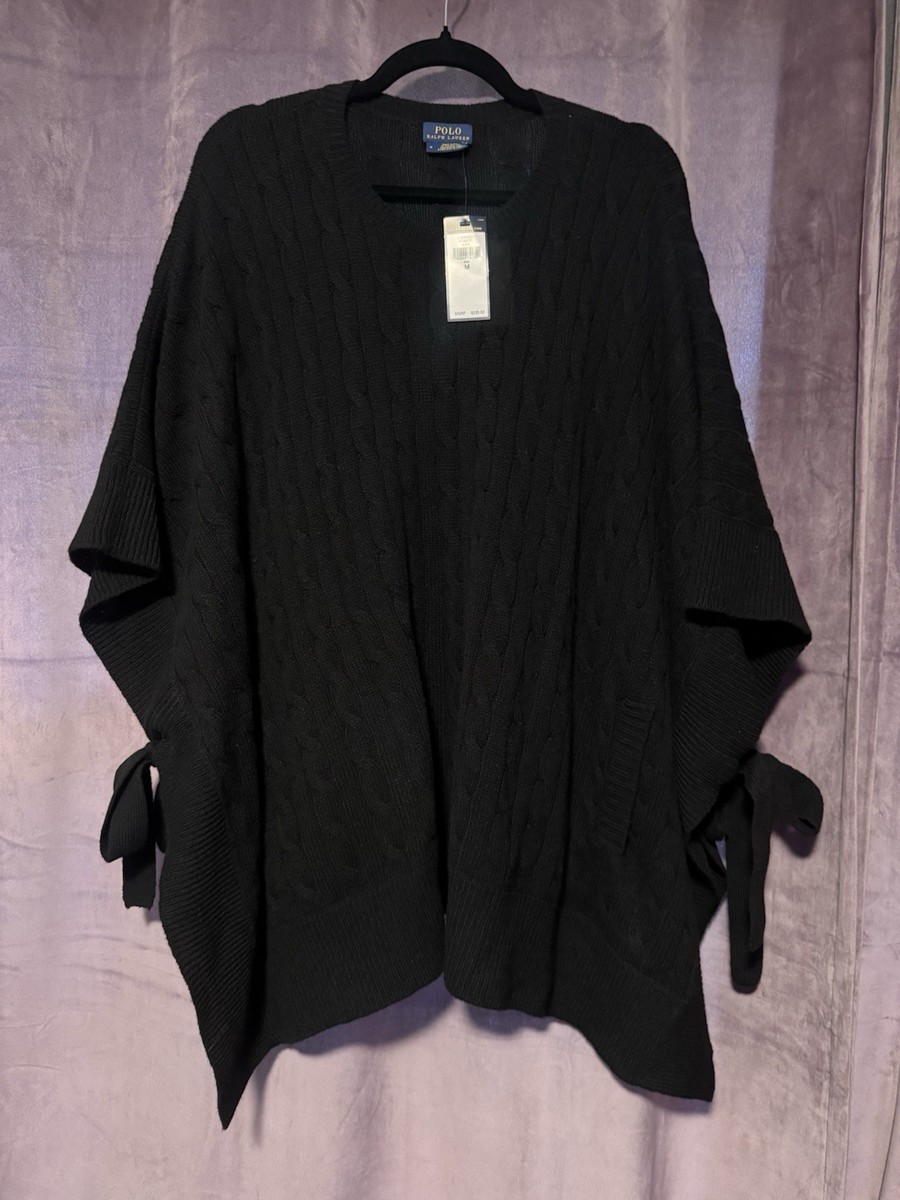 NWT Ralph Lauren Polo Cashmere Blend Poncho Black Cozy Soft Pockets M-XL