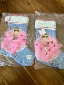 Set of 2 Pottery Barn Kids Ballerina Quilted Christmas Stocking Pink Tutu NWT