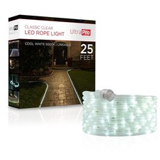 UltraPro 25 Foot LED Rope Lights, Clear Rope, Daylight 5000K, Outdoor