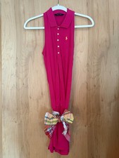 Polo Ralph Lauren Girl's Pink Romper With Collar and Plaid Bow Size 14