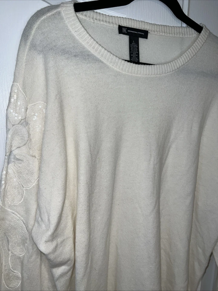Suéter INC International Concepts Mujer Crema Mezcla Cachemira Manga Grande Lentejuelas Foto 2 de 4
