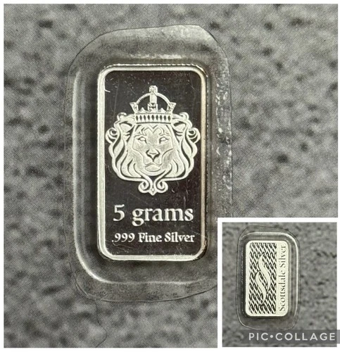 5 gram .999 Silver Bullion Lion Bar - Scottsdale Mint - Sealed