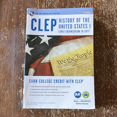 REA CLEP History of the United States I 6th Ed Study Guide Book + Online Access