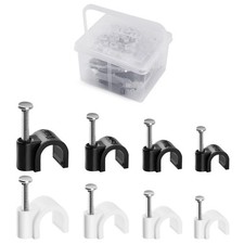 400 Pack Cable Clips with Steel Nails Kit, OD: 6mm/7mm/8mm/10mm Round U Nails