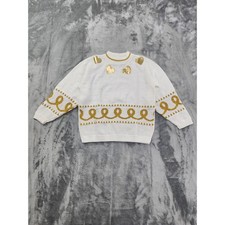 Vintage 70s Justin Charles Crop Sleeve Sweater Size L Metallic Gold Swirl Heart