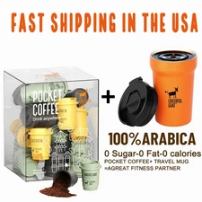 CheerfulGoat Instant Cold Brew Coffee + Coffee Travel Mug 100% Arabica Coffee