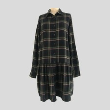 Uniqlo Navy Plaid Flannel Long Sleeve Drop Waist Casual Shirt Dress NWOT M