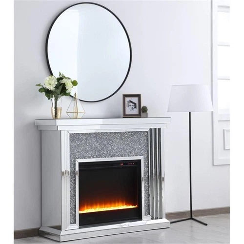 Elegant Decor Modern 47.5" Dazzling Mirrored Crystal Fireplace Mantle - Picture 8 of 12