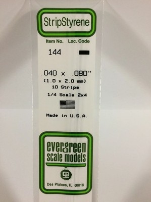 Evergreen 144 Plasticcart Strip 1,0x2,0x350mm (10) Polystyrene Vierkantprofile