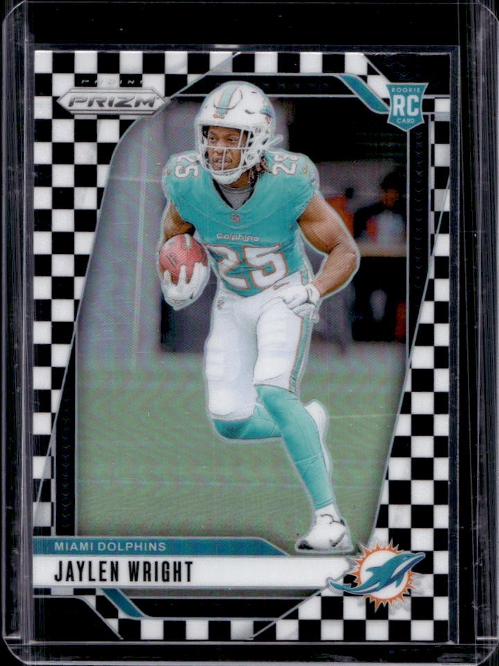 2024 Panini Prizm Jaylen Wright RC Black and White Checker Rookie #348 Dolphins