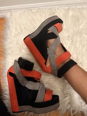 Pierre Hardy Colorblock Suede Strappy Wedge Sandals Ankle Strap Buckle US 9