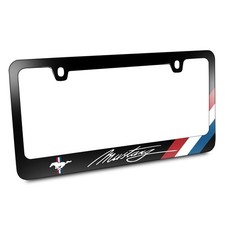 Ford Mustang Script Tri-bar Sports Stripe Black Metal License Plate Frame Ford Mustang Script Tri-bar Sports Stripe Black Metal License Plate Frame