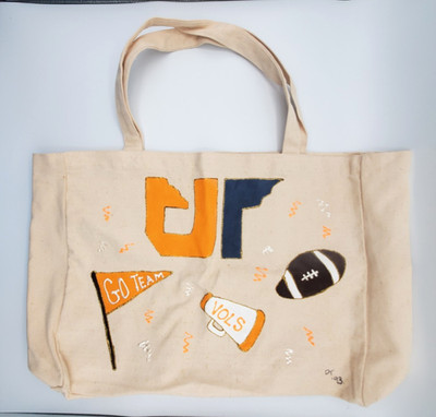 Tennessee Volunteers Canvas Tote Bag UT Handpainted 20''x13  Football Orange Blue