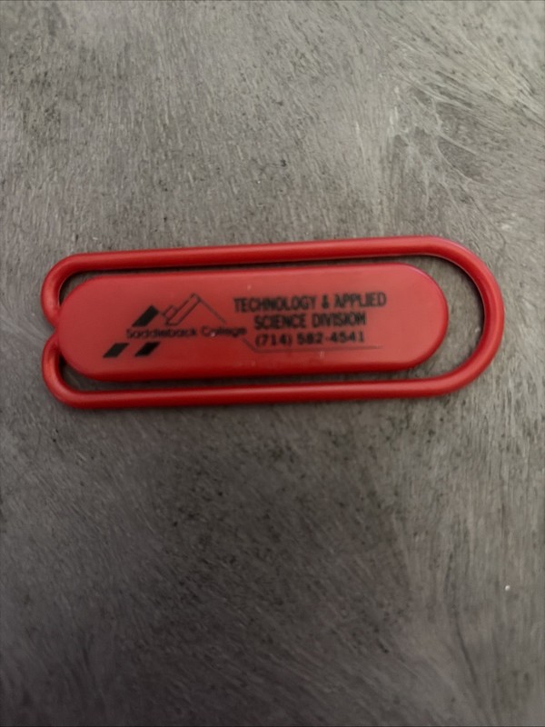 Vintage Big Red Plastic Paper Clip From Saddleback College Technology & Applied