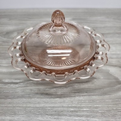 Anchor Hocking USA Old Colony - Lace Edge - Open Lace Pink Dish