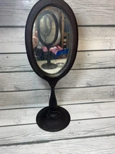 Antique Oval Wood Shaving Mirror Primitive 15” Primitive