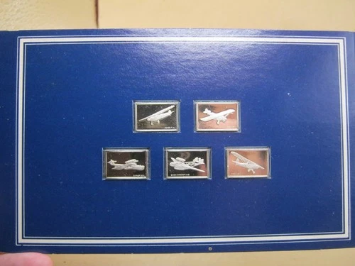 BULLION 1977 5 x Franklin Mint Issue Great Airplanes Silver Ingots Lot 2 #B313